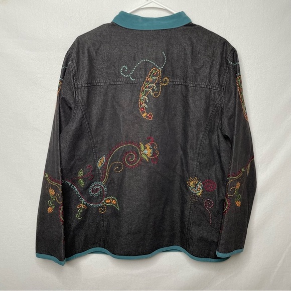 Denim & Co Chambray Embroidered Shirt Jacket Black Jean Shacket Women Size 1X - Picture 5 of 13